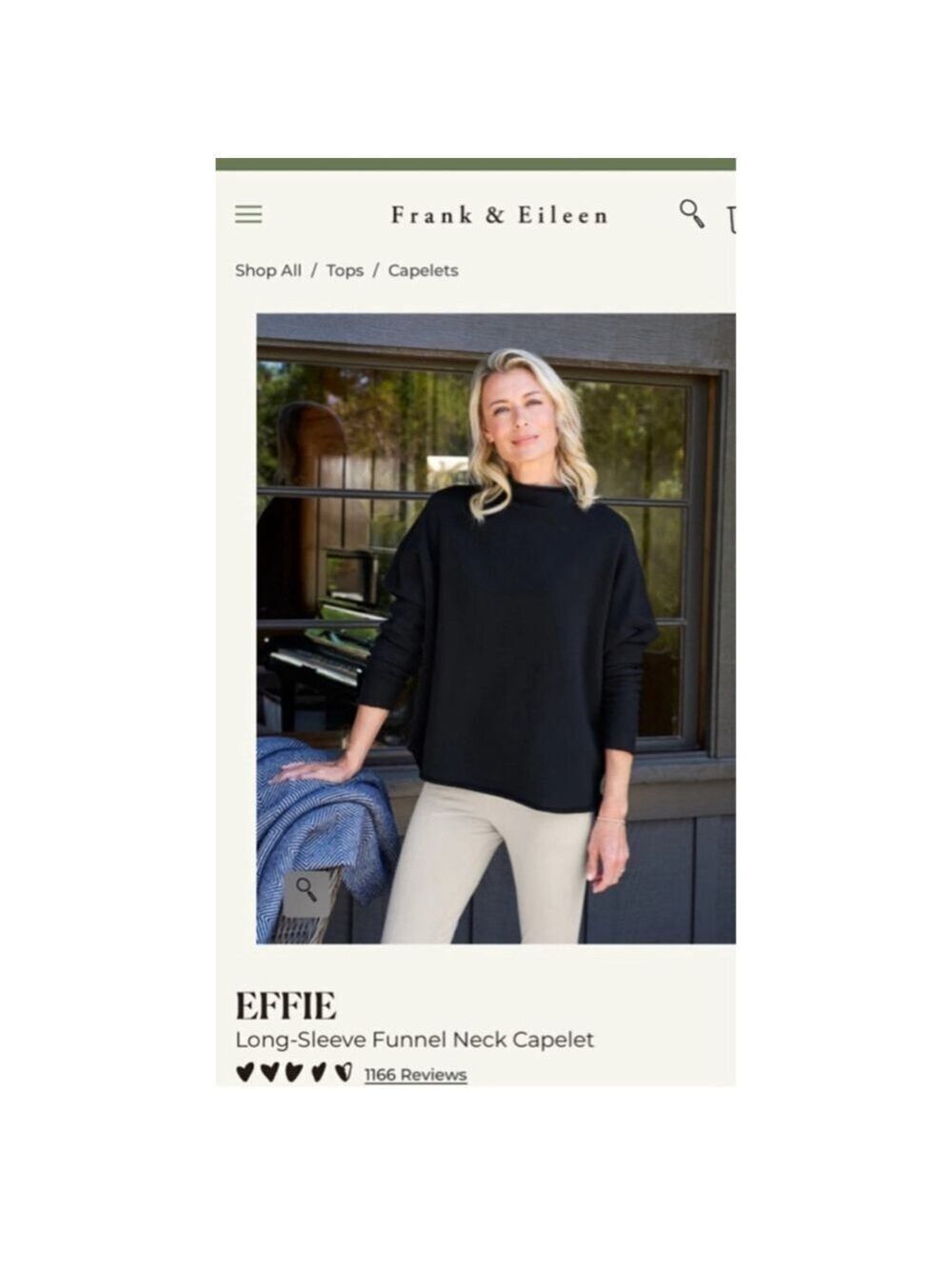 New Frank & Eileen Black Effie Long-Sleeve Funnel Neck Triple Fleece Capelet M